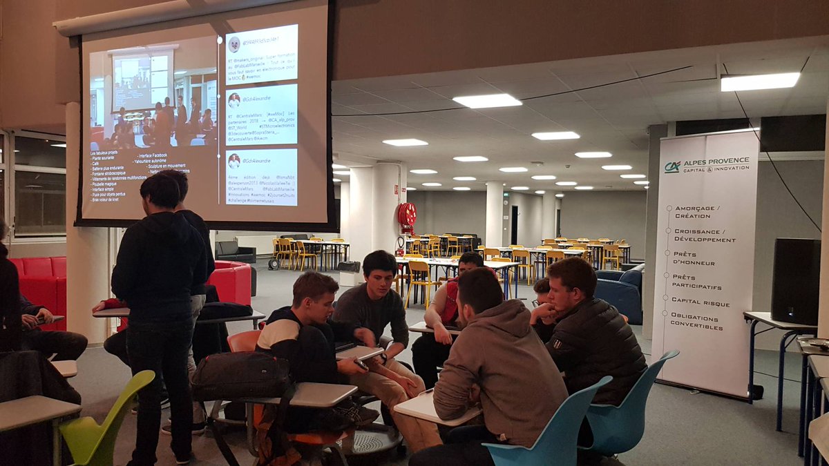 CapitalInnov's tweet photo. 🚨Live🚨 C'est parti pour la 4ème édition du @makers_original #WeMOC @FabLabMarseille de @CentraleMars avec toujours plus de participant(e)s ! 👍👍👍 https://t.co/OyyUynqgYj