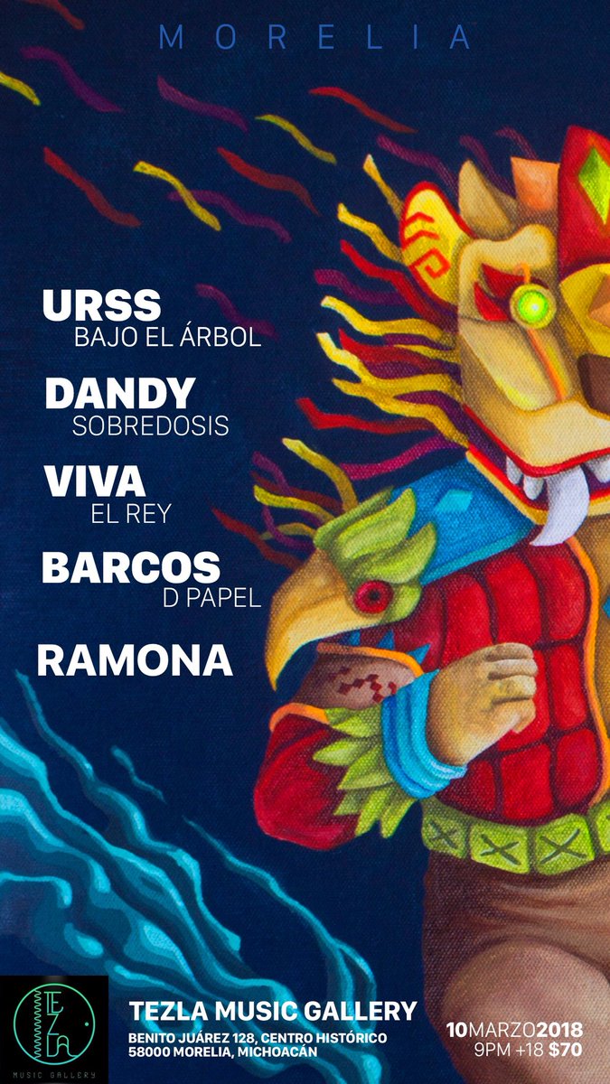 URSSbajoelarbol's tweet photo. ¡Morelia, mañana nos vemos en #Tezla, junto a @RamonaMusica, @vivaelreymx, @DandyOverdose y #BarcosDePapel! @TourPandilleros https://t.co/XBAgaP51lI