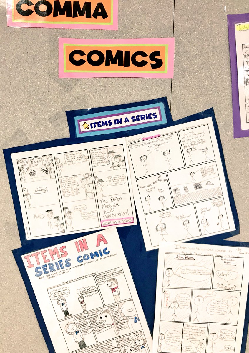 MsRachelKRose's tweet photo. Students created Comma Comics with historical figures as characters to teach the #5CommonCommaRules! #GWash #AmericanRevolution #TPaine #CommaSense #stickfiguresarefriends #SBVanguard @WAISSBISD https://t.co/2jYIl6lV4q