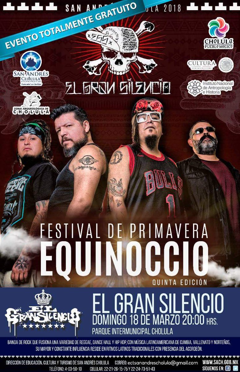 Visit_SanAndres's tweet photo. El #5toFestivalEquinocciodePrimavera2018, te invita a cantar y bailar al ritmo de El Gran Silencio, el próximo domingo 18 de Marzo a las 20:00 horas, en el nuevo #ParqueCholula
¡¡Te esperamos, no puedes faltar!! https://t.co/aFiwm7YbR3