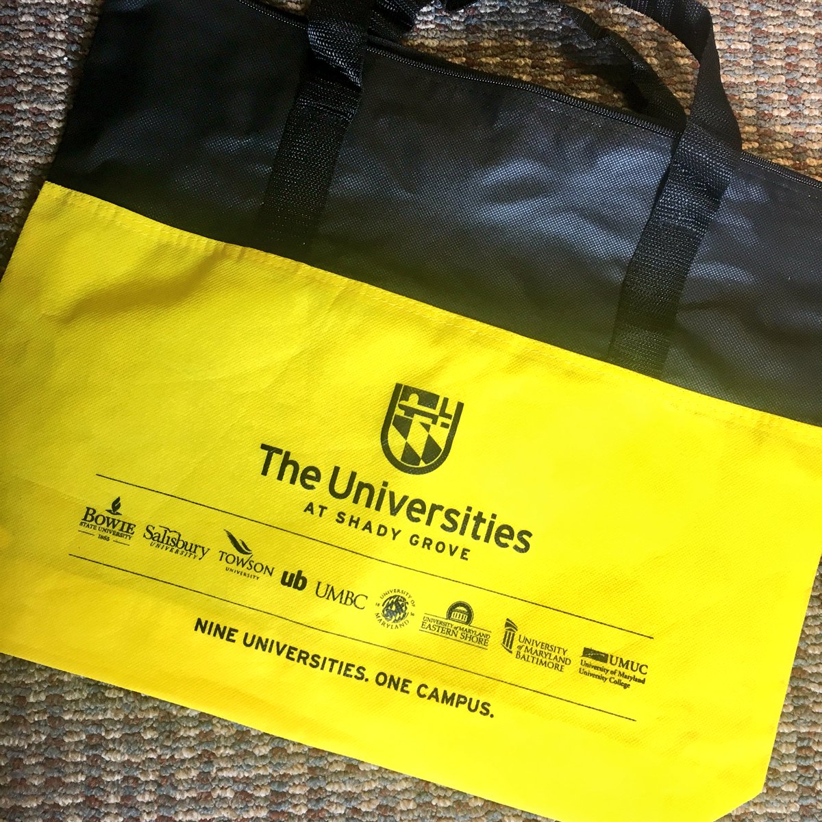 USG_Recruitment's tweet photo. Sneak peek of our NEW yellow bags that will be given to all attendees of the @UatShadyGrove Undergraduate Open House on 4/7! Register now to claim yours! https://t.co/QVR9pkPHuI https://t.co/aIjRaDmF40