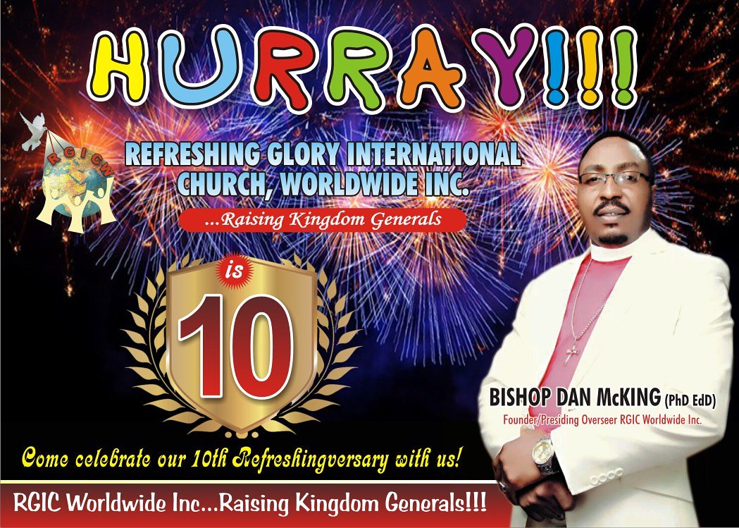 bishopdanmcking's tweet photo. It was on Sunday morning of March 9th 2008 at 9am that I gathered 5 SOULS to start REFRESHING GLORY INT'L CHURCH WORLDWIDE INC. and today, we now have 40 CHURCHES across 3 CONTINENTS in 7 COUNTRIES.
#Happy10thRefreshingversary
#RGICWorldwideInc
#CallUsOn18556637377 https://t.co/2HWS62gyu2