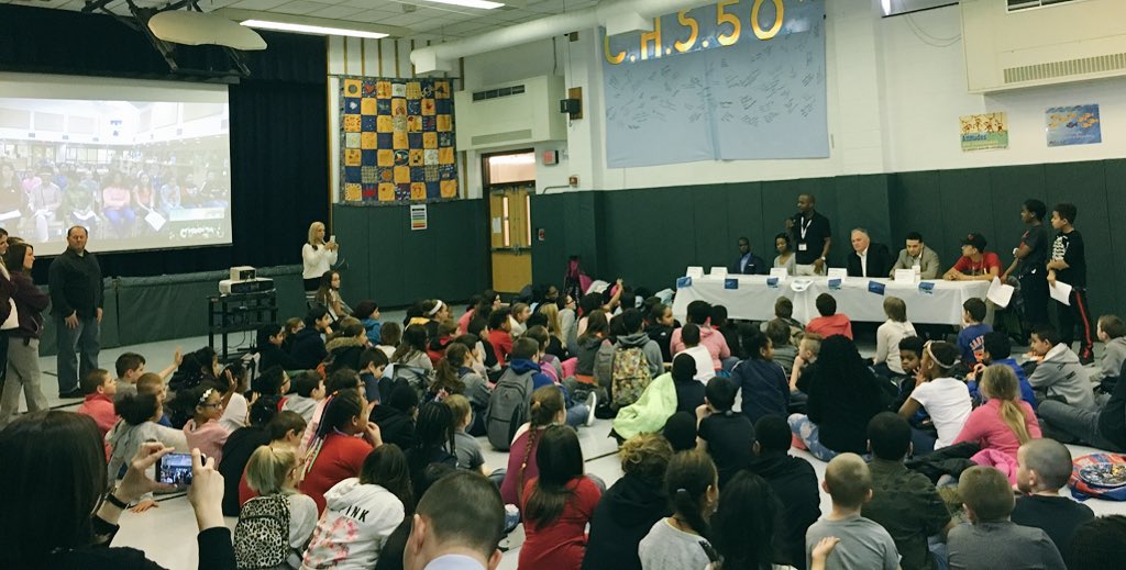 Mrs_Kole's tweet photo. CHS shark tank panel discussion with TMS. #videoconnection #studentchoice #troyny @TCSD #sharktank #effectivetechnology https://t.co/6ZxBqWr1LR
