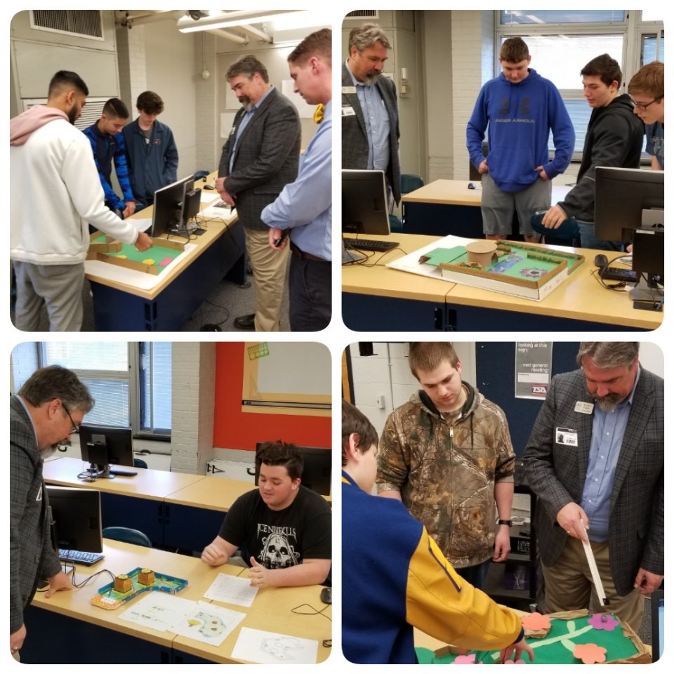 HSTTaliaferro's tweet photo. HST Architecture Ss presenting miniature golf hole designs to Patrick Larkin, Daniel Stowe Botanical Gardens. @GCSCTE @HighlandGaston @carolinasgarden #HSTReads https://t.co/jdTOBiy6tj