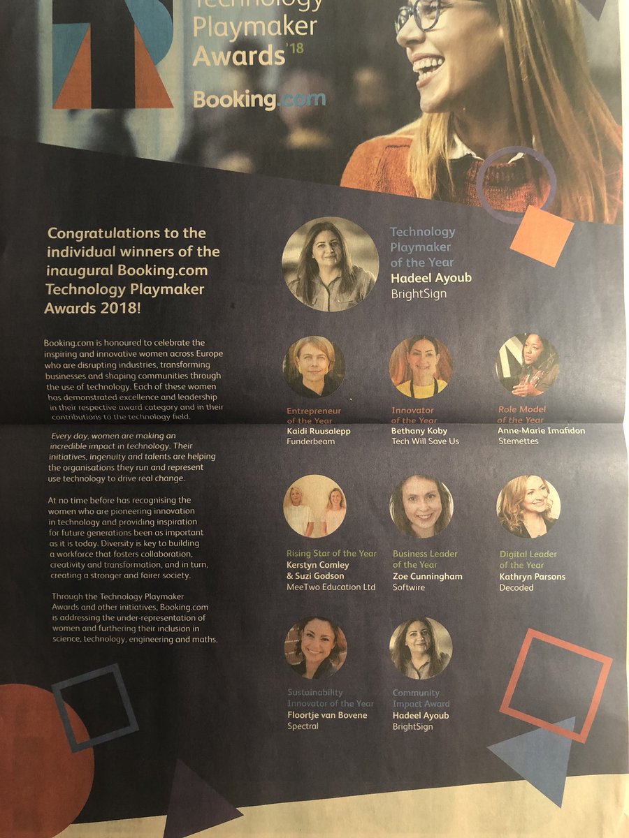 KathrynParsons's tweet photo. Thank you @bookingcom! Such a thrill to find the Digital Leader Award featured in the @FT Women in Tech supplement today.  You’ve inspired and taken us on so many @DecodedCo adventures across the world. #IWD #TechnologyPlaymakerAwards https://t.co/VJgkjEZLjb