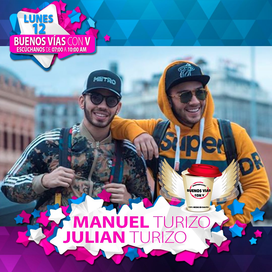 via_radio's tweet photo. ¡El LUNES a las 7am vuelve #BUENOSVIAS , el morning show de @via_radio ! Como invitados @ManuelTurizo_ y Julian Turizo ,
además de todo el equipazo ¡No te despegues de la que manda! #viaradio #buenosviasconv https://t.co/mNRZa4ZcQT