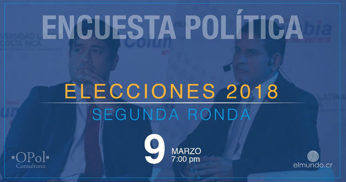 Hoy tenemos encuesta en <a href="/elmundocr/">El Mundo CR</a> y <a href="/La_Republica/">La República</a> a las 7:00 p.m.