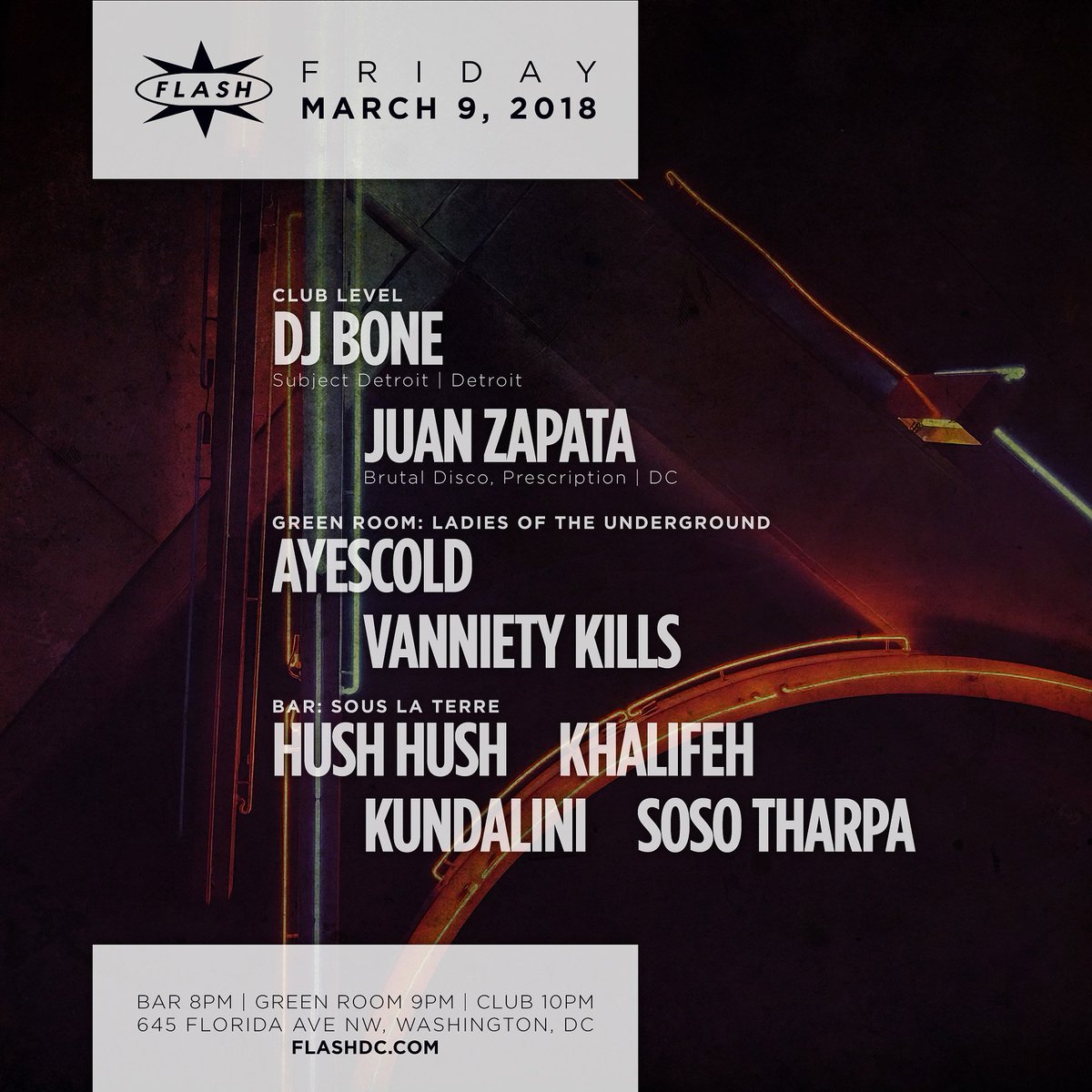 TN: Detroit's <a href="/djbone313/">DJ Bone</a> brings his high-octane blend of house &amp; techno to the club for the first time. Hometown favorite <a href="/teamzapata/">juan zapata</a> sets the mood early.

🎟️-->  ticketf.ly/2CXztjp