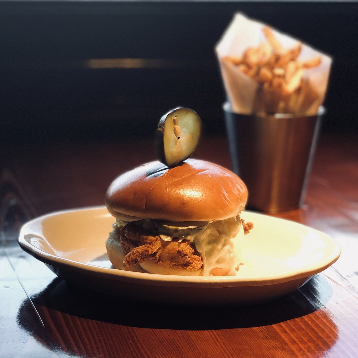 ChefClarkKC's tweet photo. Move over @ChickfilA there’s a local bird in #KC. Pickle brined chicken breast with a jalapeño-pickle slaw. Available on our new lunch menu. Added bonus, you can get our chicken on Sunday. #KeepKCLocal #ChickenSandwich #Chicken #EatMoreChicken #Lunch #KCMO https://t.co/psAuk1dsQa
