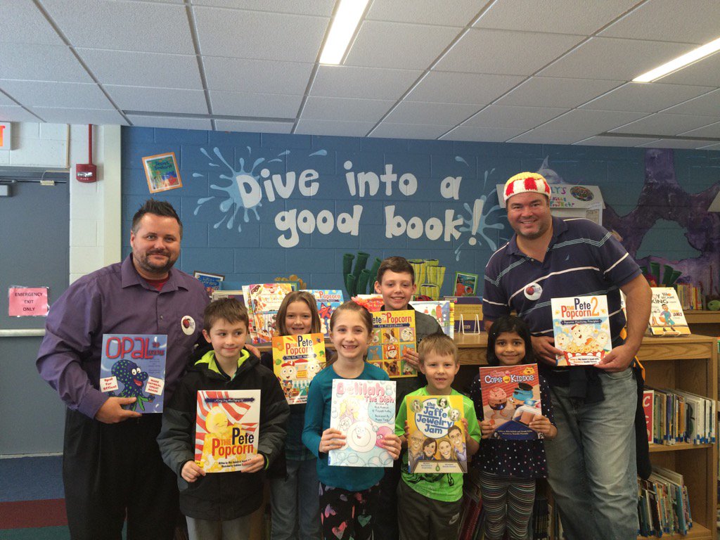 Student writers enjoying  lunch with Pete the Popcorn authors Joe Kelley and Nick Rokicki!
