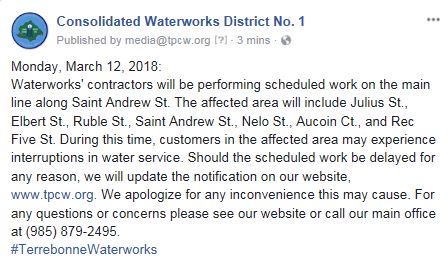 tpcwaterworks's tweet photo. #TerrebonneWaterworks https://t.co/Vm2n9z0yd2