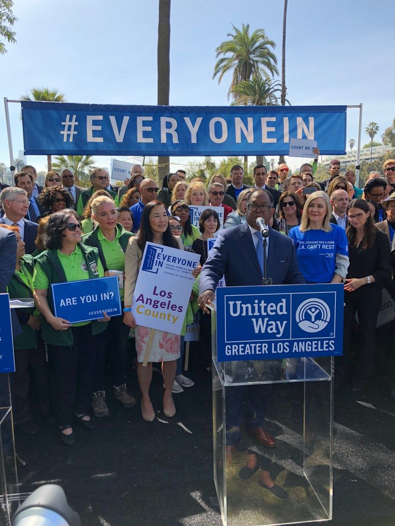 Supervisor <a href="/mridleythomas/">Mark Ridley-Thomas</a> says, “Look at your neighbor and ask, are you in?” #EveryoneIn #EndHomelessness