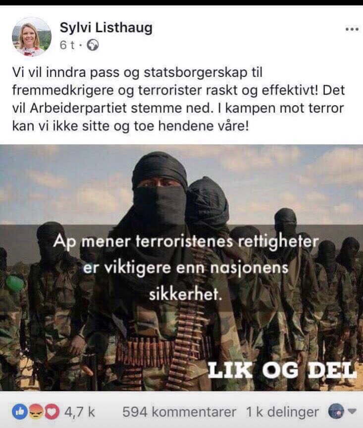 <a href="/erna_solberg/">Erna Solberg</a> nå viste du ansvar og gikk ut i mot mobberne av Sumaya Jirde Ali. Ikke før har støvet lagt seg, så kommer det et slikt utspill fra din justisminister.  En person du har tatt med deg til kongen og bedt ham gjøre til sjef over lov og rett.