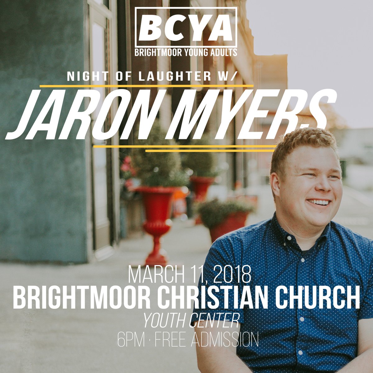 BrightmoorCYA's tweet photo. We are almost there for a great evening with Jaron Myers! Doors open at 6:00p in the Youth Center! https://t.co/UEc4F3FPq6