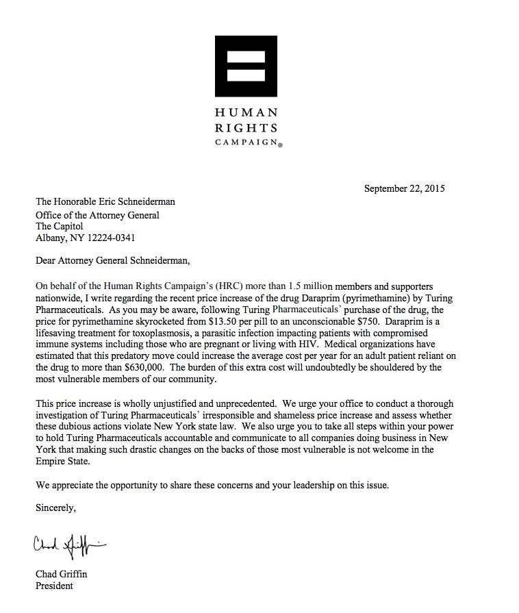 HRC letter to Attorney General Schneiderman