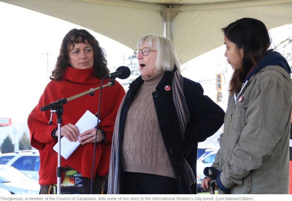 CBrentPatterson's tweet photo. . @CouncilofCDNs @OfCanadians (Cowichan Valley) chapter activist Trudy Thorgeirson speaks at the #IWD2018 rally in Duncan https://t.co/XEjHo24x6q https://t.co/380qeIsJRM
