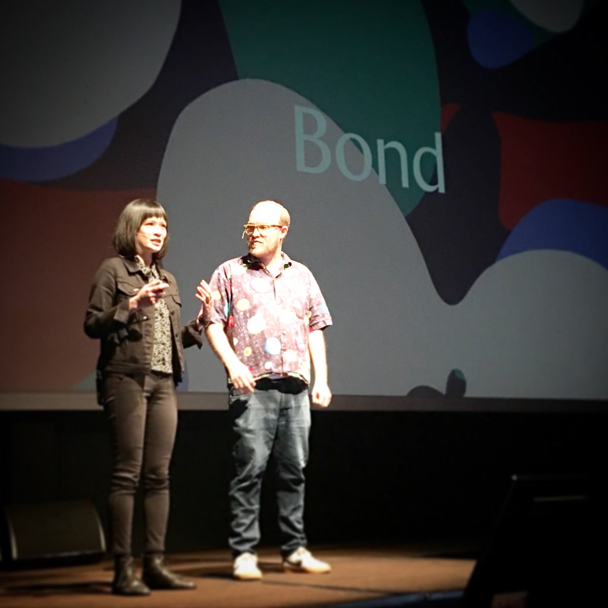 BackerKit co-founders <a href="/maxwellsalz/">maxwell salzberg</a> and <a href="/oannasoro/">Rosanna Yau 🤘 (she/her)</a> kick off <a href="/backerkitbond/">Bond</a> at <a href="/GrayAreaorg/">Gray Area</a> #backerkitbond 🎉