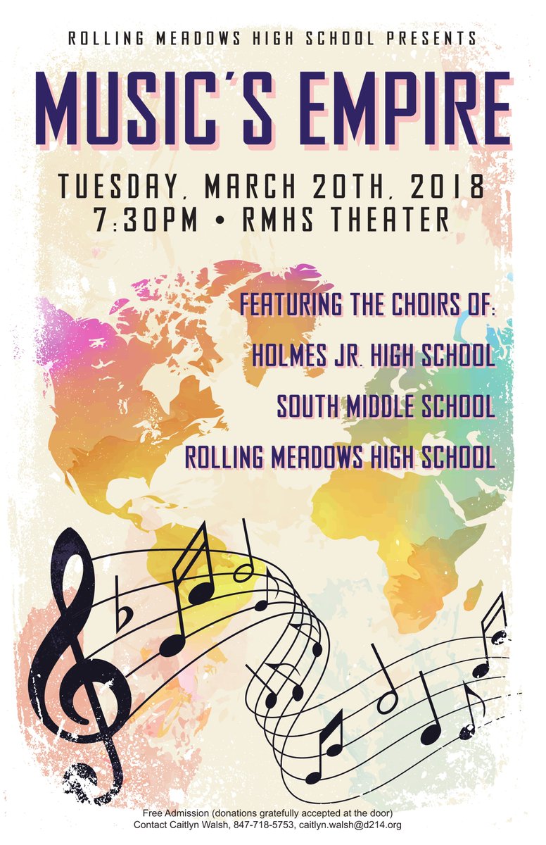 Looking forward to collaborating with <a href="/holmes_choir/">Holmes JH Choir</a> and <a href="/AHSD25South/">South Middle School</a> Chorus on our upcoming concert! Tuesday, 3/20 at 7:30pm in the RMHS Theater. FREE admission. <a href="/RMFineArts/">RMHS Fine Arts</a> <a href="/RMHSMUSTANGS/">Rolling Meadows HS</a>