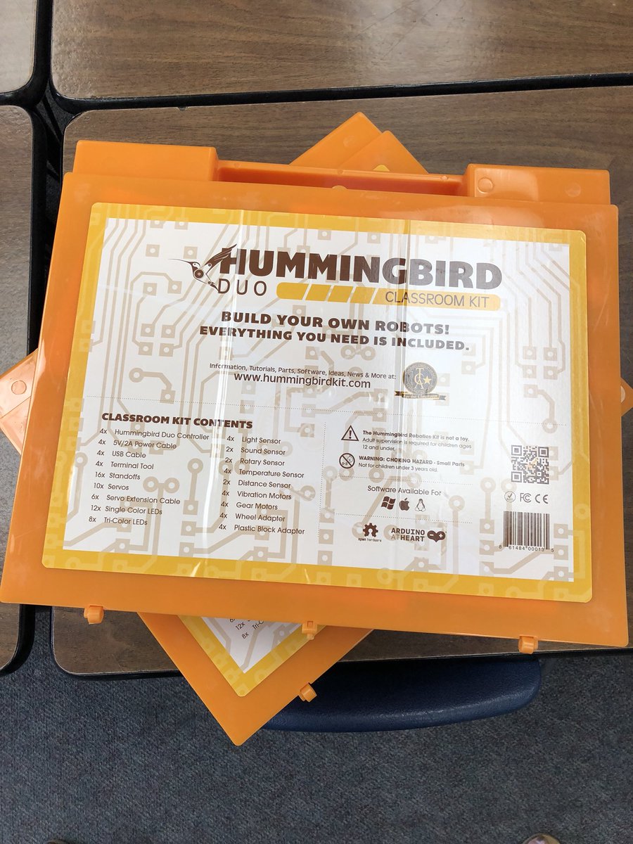 Cbustamante2222's tweet photo. So excited for our first shipment of robotics stuff! Hummingbird Duo from @birdbraintech @ocalasteam #alumROCKit @AlumRockUnion #steam4all https://t.co/vZUHKyvAlO