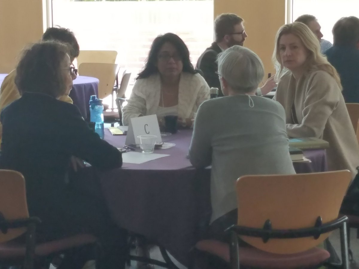 dscunningham's tweet photo. Small group conversation among participants from @ButlerU, @AzusaPacific, Pacific Lutheran (@PLUNews), and @MountMary at the gathering on Vocation across the Academy at @CalLutheran https://t.co/ZlX20DluAW
