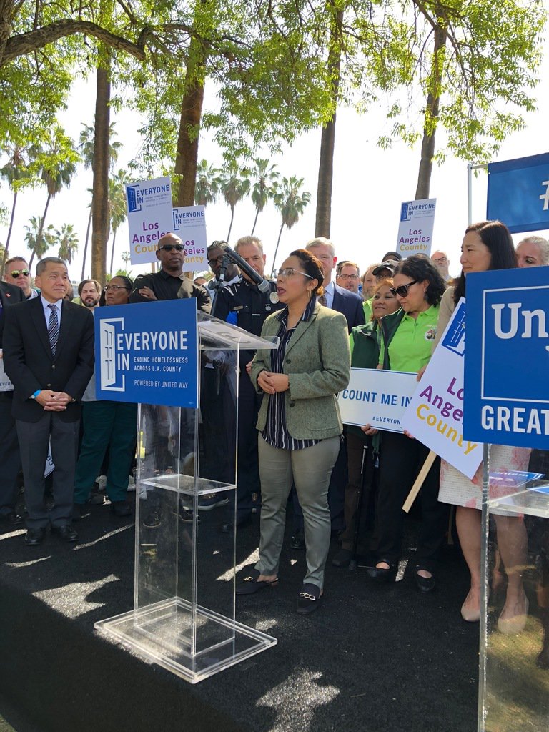 Navy veteran and single mother Laura Estrada was once homeless. “I was lucky enough to have the support of my family, and to have found <a href="/DWCweb/">Downtown Women's Center</a> and gotten into supportive housing,” she says. “I want to continue to be the voice and advocate for homelessness.” #EveryoneIn