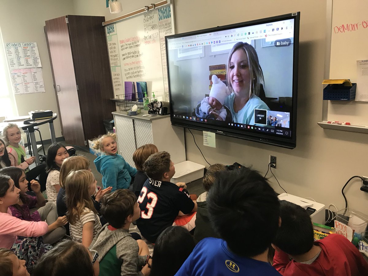 ms_ingvardsen's tweet photo. Thank you @mrs_demarr for video chatting via @GoogleHangout w us! The kids were SO EXCITED! We miss you! Baby Tanner is perfect in every way! @CFISDWells #ExploreWells https://t.co/25GKG4awLl
