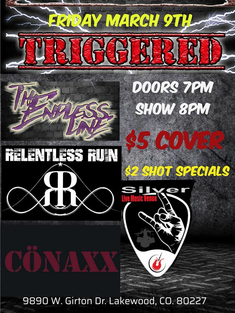 TheEndlessLine1's tweet photo. Nothing to do this Friday night? Come out to silver spoon saloon and watch us do rock music and what not. #rockmusic #rockband #metal #livemusic #concert #denver #supportlocalmusic #coloradosprings #denverlocalmusic #coloradospringslocalmusic #theendlessline https://t.co/yAWZdoFMgw