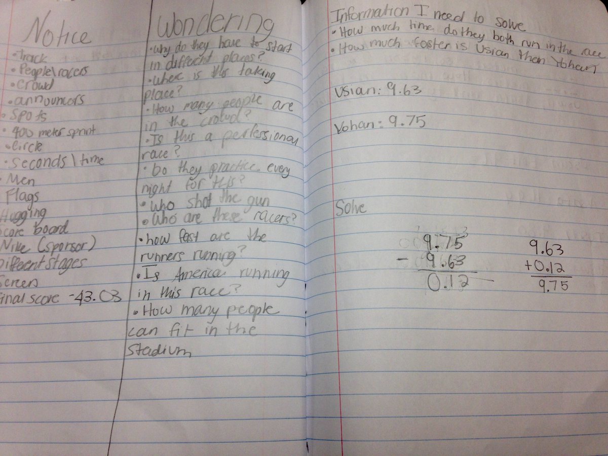 Mrsablund's tweet photo. Real Life tasks in #math ... Decimal Style #readingwritingandmath @CloughPikeElem @zearned @WestCler #decimals #data #Graphics @Olympics @bstockus #mtbos @ohioctm @NCTM #Time #inferencing #placevalue @usainbolt @swoctm1 #4thgrade https://t.co/fgVdwUUUyp