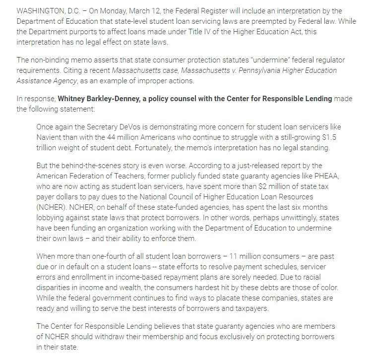 CRLONLINE's tweet photo. CRL Statement: DeVos Wrong to Deny State Enforcement on Student Loan Debts and Collections #BackOffBetsy #DefendStudents https://t.co/TiqodKByn3 https://t.co/yqykAxMdqy