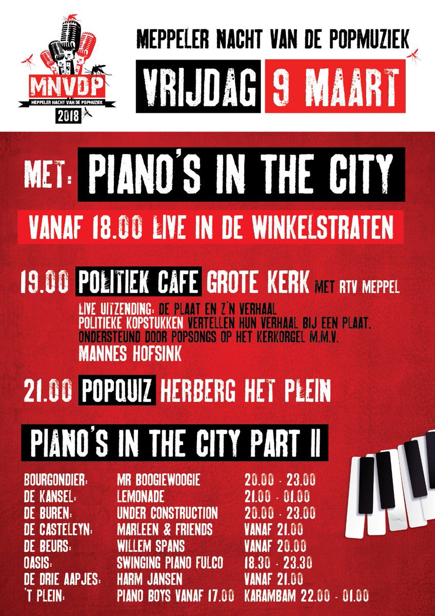 MNVDP's tweet image. Straks starten in 9 horeca-gelegenheden in @GemeenteMeppel  diverse bands hun optreden ( bij sommigen is er nu  al live muziek ). Tot 21u nog live @RadioMeppel vanuit de Grote Kerk. #politiekcafe