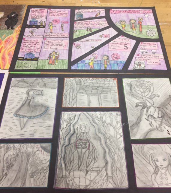libraryldy37's tweet photo. #ReadingWithoutWalls
7th grade students from Gowana Middle School create a graphic novel representation of their RWW Challenge books. Amazing work!! https://t.co/Br3PxDp5zx