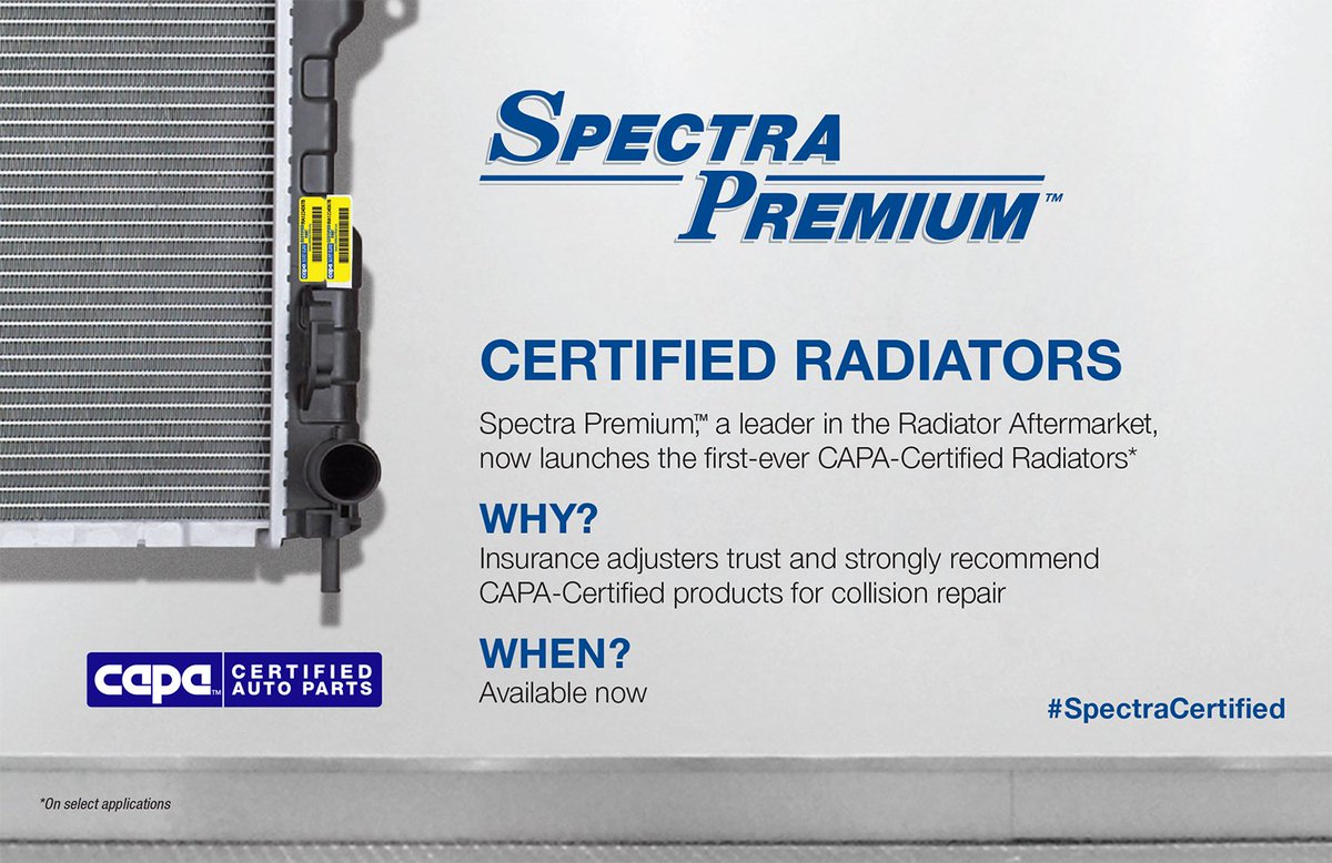 spectrapremium's tweet photo. Notre campagne publicitaire de radiateurs Spectra Premium certifiés CAPA est publiée ce mois-ci dans l'édition de février du @BSBmagazine.
La prochaine phase de radiateurs sera prochainement mise sur le marché. Restez à l'écoute! #SpectraCertified https://t.co/T3b22ldP4P