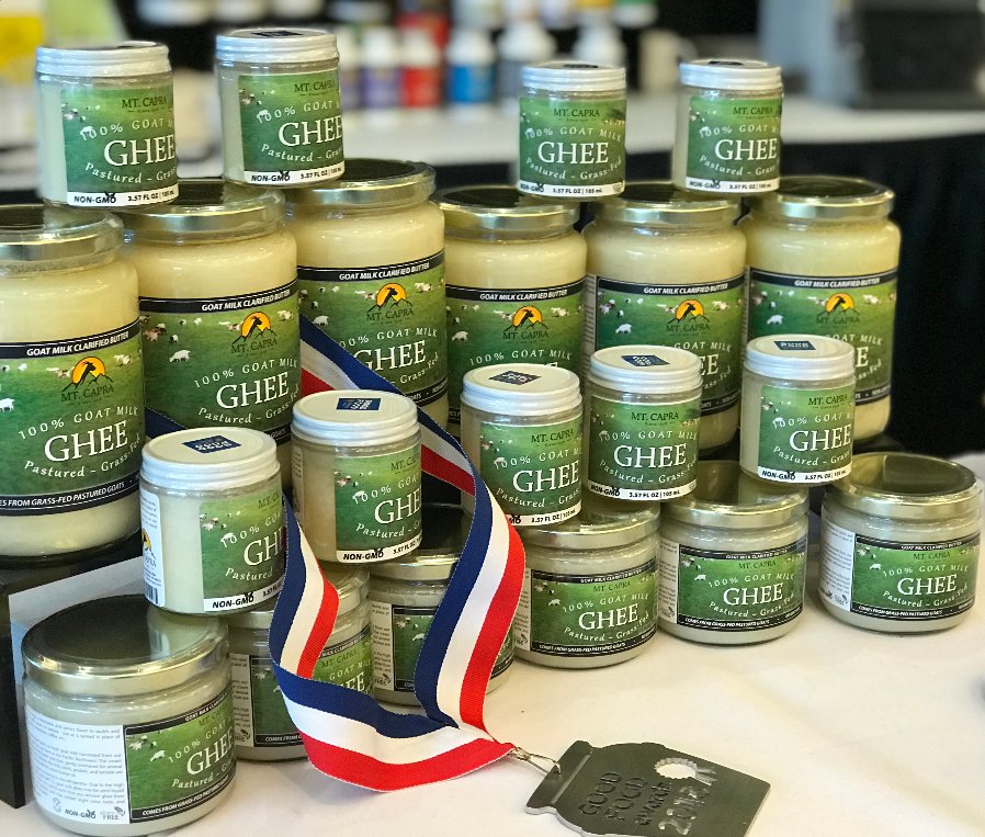 mtcapra's tweet photo. Ok, I am gonna say it ONE MORE TIME! You have GOT to try our Goat Milk Ghee! Did I mention that our Ghee won a #GoodFoodAward in a blind taste testing? Just sayin' #MtCapra #goatmilkghee #ntaconference18 https://t.co/aXZ6JjOX3i