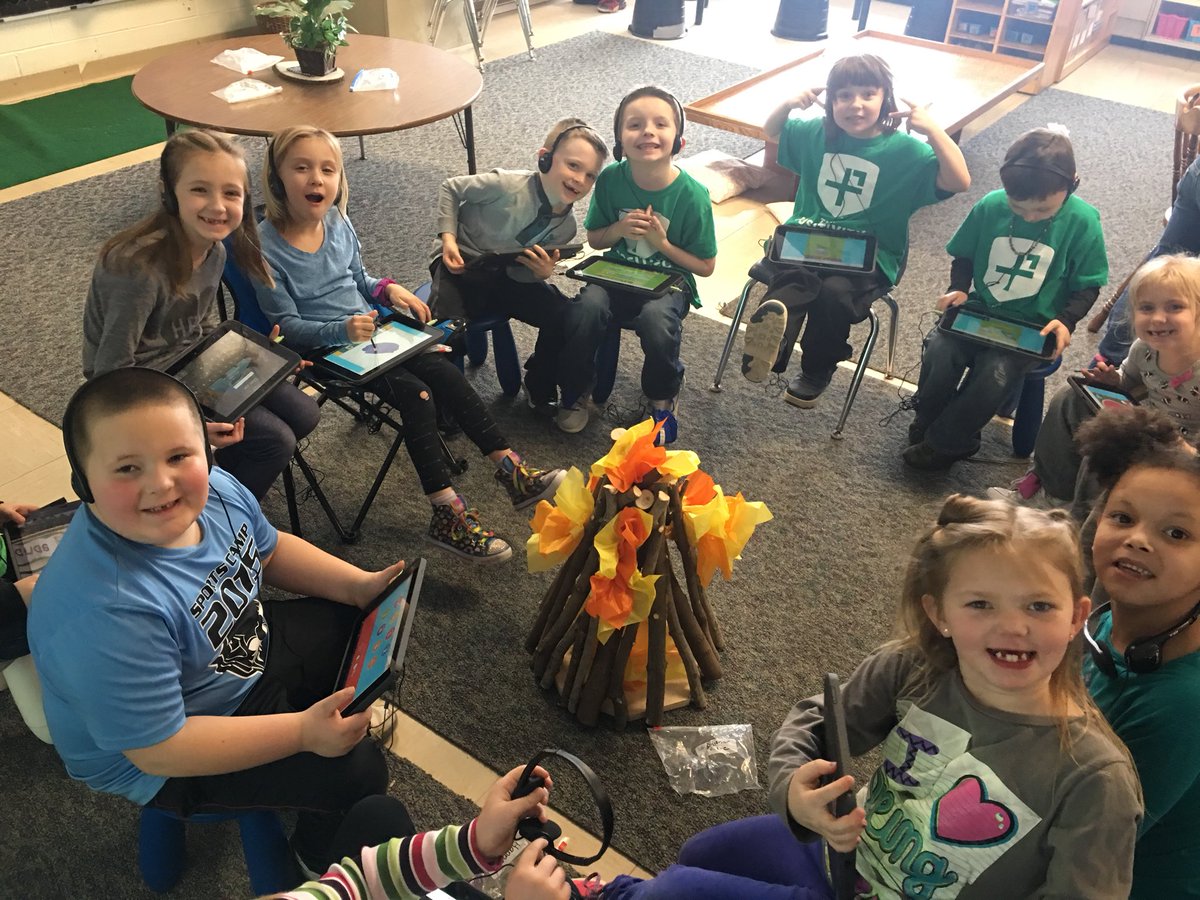 barry1stclark's tweet photo. Math And ELA games on the tablets to end a very productive week. By the campfire....of course! ⛺️💻😊 #firstgraderocks @CECSD_Barry https://t.co/HleIuPtyYP