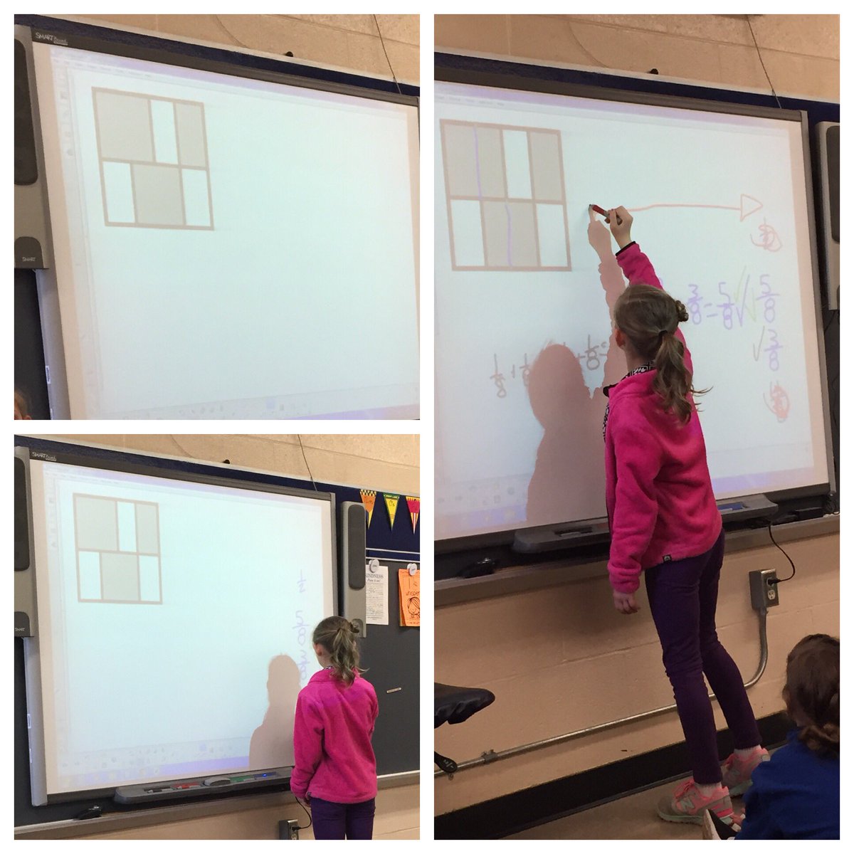 cincy_mathanne's tweet photo. Saw a T using one of @gfletchy fraction subitizing images for her 4th grade number talk today. This young lady lead the whole class in the number talk- recording thinking and the discussion amongst her classmates. #amazing #WCLearns @MerwinMustangs https://t.co/gruBitWmFI