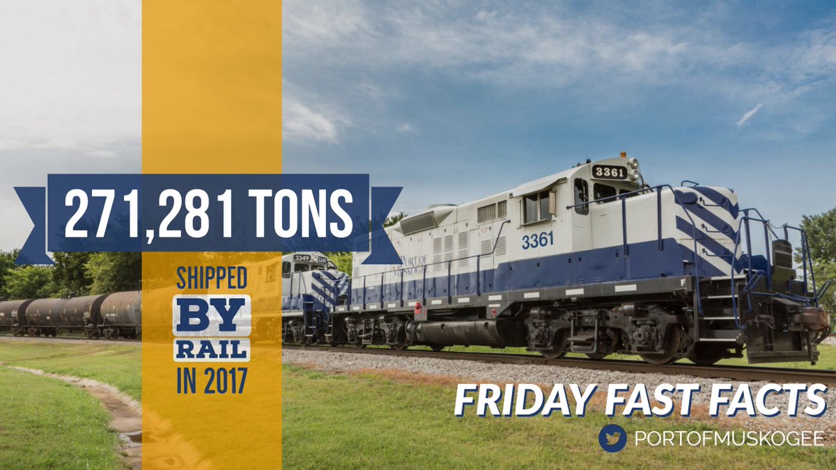 PortMuskogee's tweet photo. Friday #FastFacts about the @PortofMuskogee. In partnership with @UnionPacific & @BNSFRailway, the port provides #Muskogee industries "port-to-rail" shipping services. Over 270,000 tons were shipped in 2017, alone. #shipping #trains #supportourports https://t.co/9CqkyvuZuq