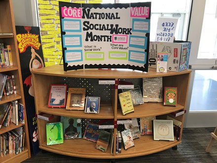 UGASocialWork's tweet image. To celebrate #SocialWorkMonth, BSW seniors Michael Money, Christina Burts &amp;amp; Madeline Yeager created a display @AthensClarkeLib of children’s books that reflect social work’s core values: #service #competence #socialjustice #dignityandworth #humanrelationships #integrity