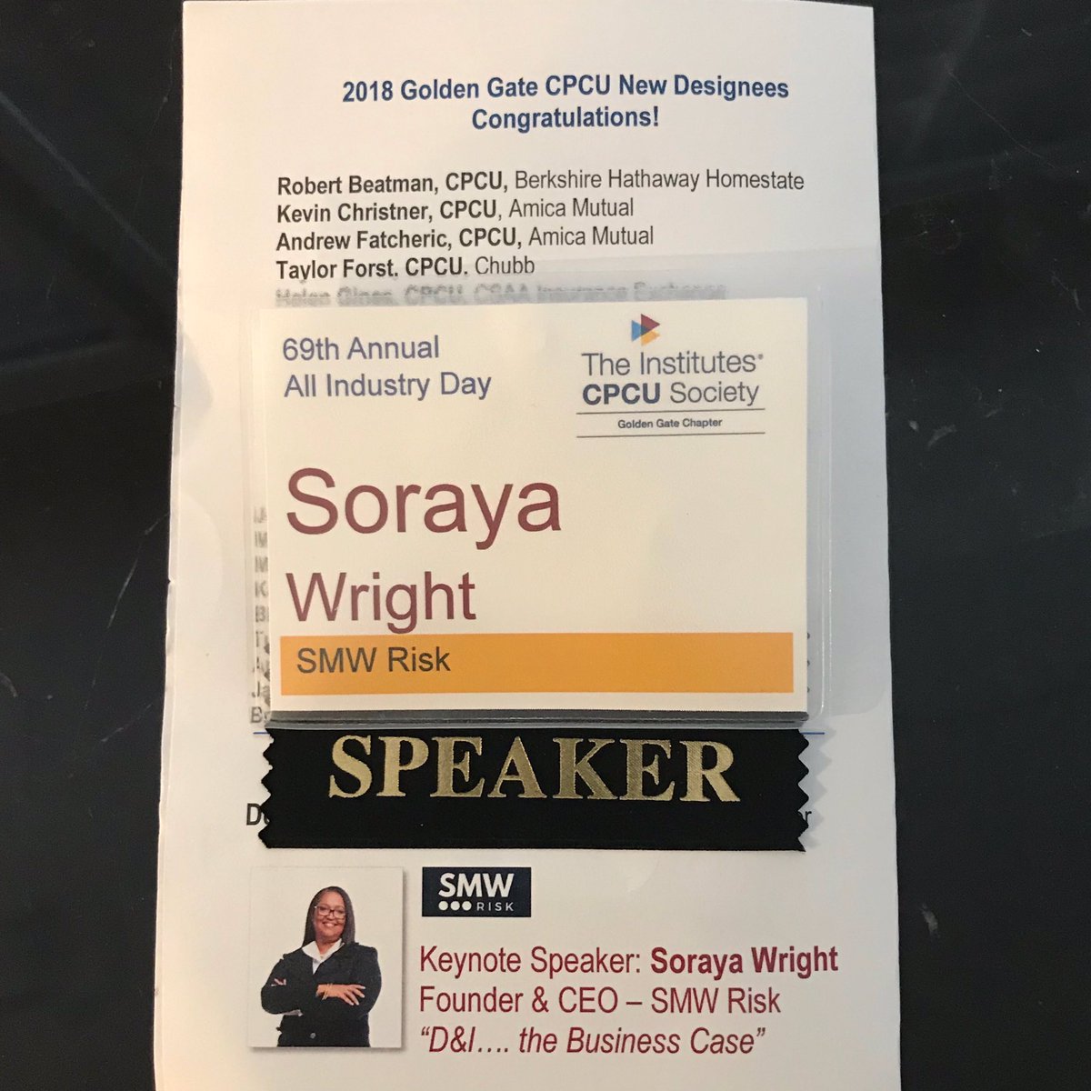 MsRoyaW's tweet photo. Thank you, Golden Gate CPCU, for inviting me to speak at the 69th annual All Industry Day. Congrats new CPCU designees! https://t.co/L4rcscSYH1