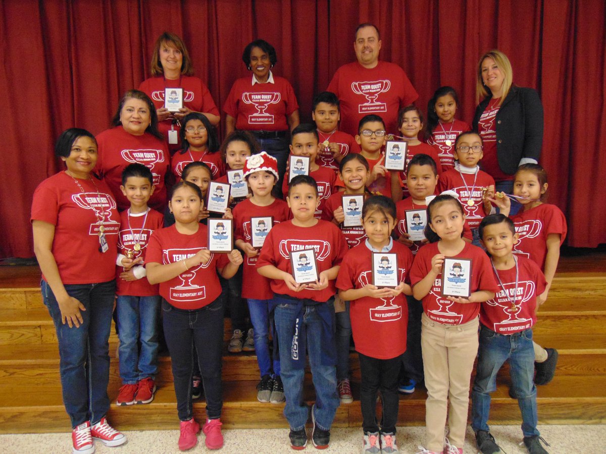 ARTeducator7's tweet photo. Our Gray eagles received plaques, medals and trophies for their awesome work in the  TEAM QUEST S.T.E.A.M cross curriculum Academic Event! @GrayElemEagles @AILTQ https://t.co/VIxa9LQuxu
