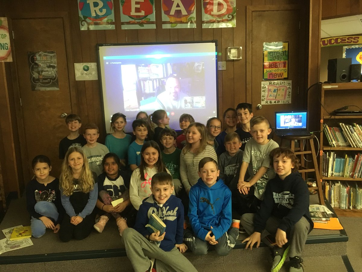 triciapfeil's tweet image. 3rd grade Skyping with Peter Raymundo, author of Third Grade Mermaid. He spoke about his time animating for Disney and the process of being a author. So fun! @SASD_SalfordHil #sasdnext #skypeintheclassroom