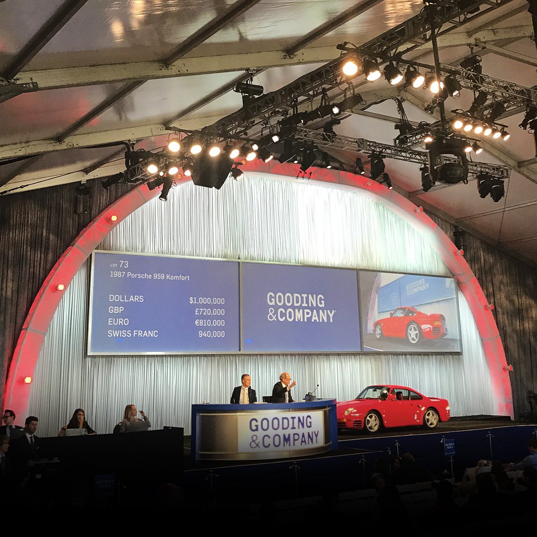 goodingandco's tweet photo. Extremely well presented in its stunning and unusual color combination, the 1987 #Porsche 959 Komfort just sold for a final $1,100,000! #GoodingAmelia https://t.co/ueTUEJ8hm2