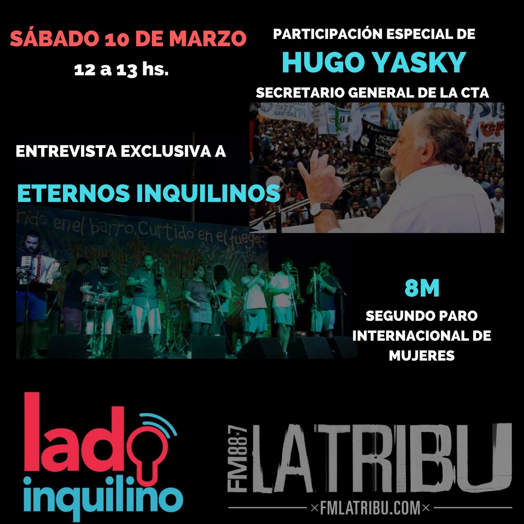 InquilinosAgrup's tweet photo. #LadoInquilino 
Por @fmlatribu y con más de 20 radios retransmitiendo en todo el país, el primer y único programa realizado por y para inquilinos. 
Sábados de 12 a 13 con toda la información sobre los alquileres. @tronco @fantinofantino https://t.co/EcVxk7Ojmd