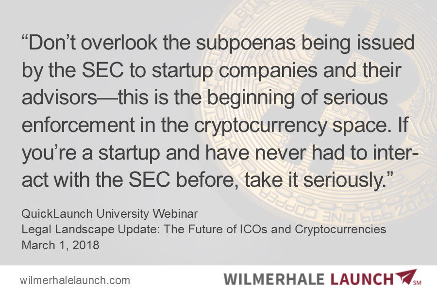 WHLaunch's tweet photo. #Startups - Federal securities laws apply to those who offer + sell securities in the US, regardless of whether those securities are purchased using virtual currencies. More info via our related #WHQLU webinar materials: https://t.co/q6IXu3X22s #ICOs https://t.co/Kc20NhMGAQ