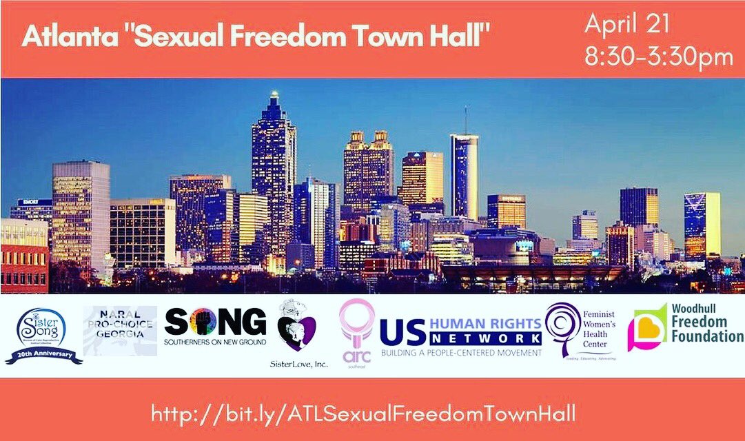 SisterSong_WOC's tweet photo. SAVE THE DATE: SisterSong is proud to co-sponsor a "Sexual Freedom Town Hall" in Atlanta, GA on April 21st.  
Join us: https://t.co/1VrhwuzZYP?amp=1. #SexualFreedomATL https://t.co/fVJIZbFt9H