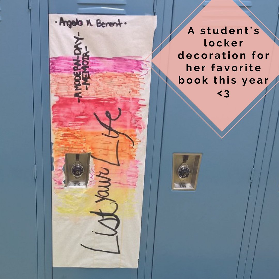 a_berent's tweet photo. The sweetest thing!
#studentsurprise
#lockerdecoration
#bookspinefun
#marchisreadingmonth
#ListYourLife https://t.co/0J1VuIdBDO