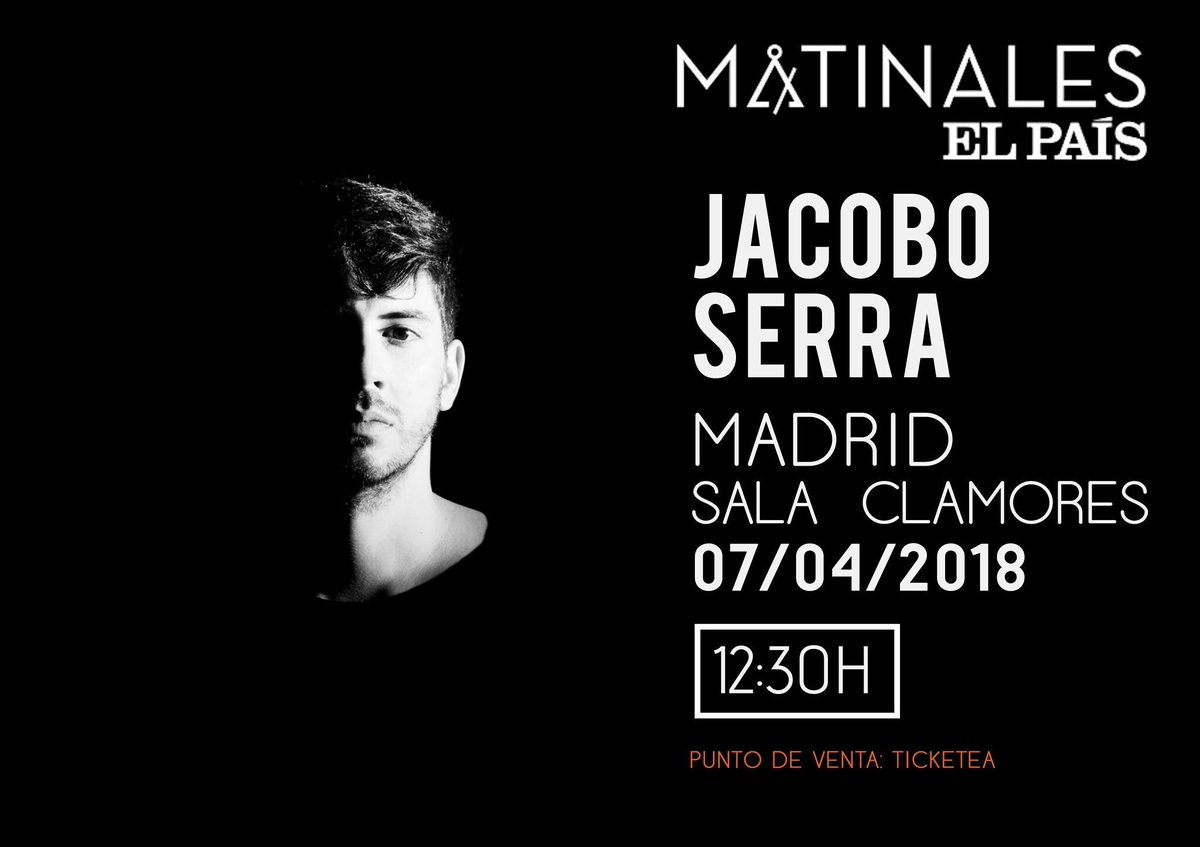 jacoboserra's tweet photo. Qué alegría anunciar que el sábado 7 de abril estaremos tocando en #LosMatinales de @el_pais!
Será en @salaclamores y el aforo será limitado. Las entradas ya están disponibles https://t.co/s2ApJnXPQB👈 https://t.co/gd1woJLCDw
