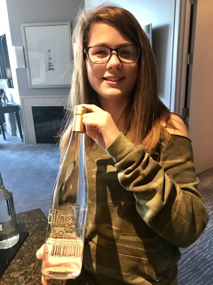 StephSamaro's tweet photo. $45 bottle of water in our hotel room! “Bling H2O” #Chitown #SuiteLife https://t.co/nWxIiMCMjv
