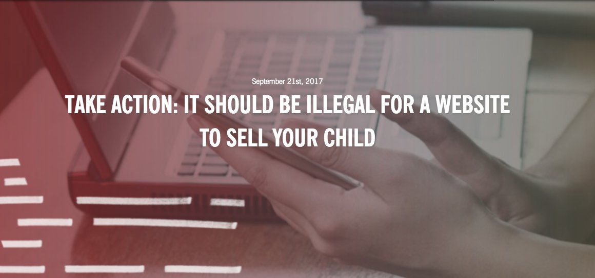 Love146's tweet photo. The senate will be voting on the Stop Enabling Sex Trafficking Act — cracking down on any website that knowingly promotes trafficked children. You can help:  tell your senator you support SESTA. Find your Senator: https://t.co/gAIvvS6kej
#endtrafficking https://t.co/nzsZpo3jHL
