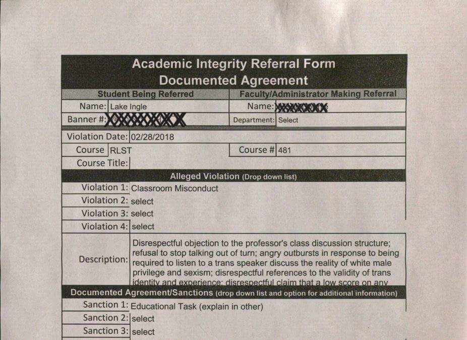 Fuctupmind's tweet photo. Could you imagine being kicked out of class because you say there is only two genders?

That's exactly what happened to this student at Indiana University of Pennsylvania.

Please RETWEET the hell out of this!

#ClassWar https://t.co/eiZwwfXg6Q