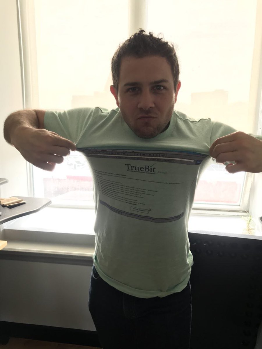 Truebitprotocol's tweet photo. Send us pics rocking the collectors edition T! -- much love to @bpforster24 and the @DharmaProtocol.  We've met so many great teams in the past few months in SF.  Something special is happening out here.  Can't wait to recreate the movement at @fullnode_berlin this summer https://t.co/mEId12ZSHB